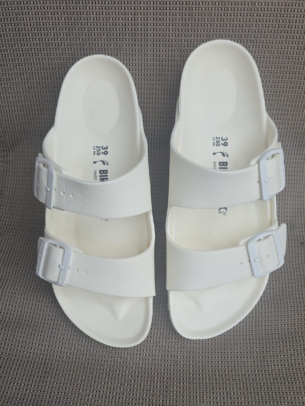Birkenstock White Two-Strap Slide Sandals